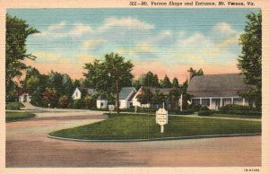 Vintage Postcard 1930's Mount Vernon Shops and Entrance Virginia VA