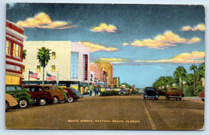 DAYTONA BEACH, Florida FL ~ Yarnell Drew Ivey BEACH STREET Night Scene Postcard