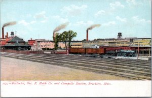 Postcard MA Train Brockton - George E. Keith Factories and Campello Station