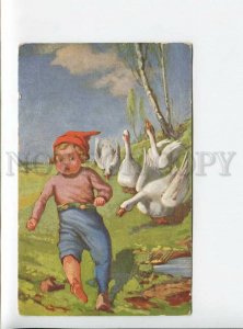 3175944 Boy GNOME & Goose by FIALKOWSKA Vintage colorful PC