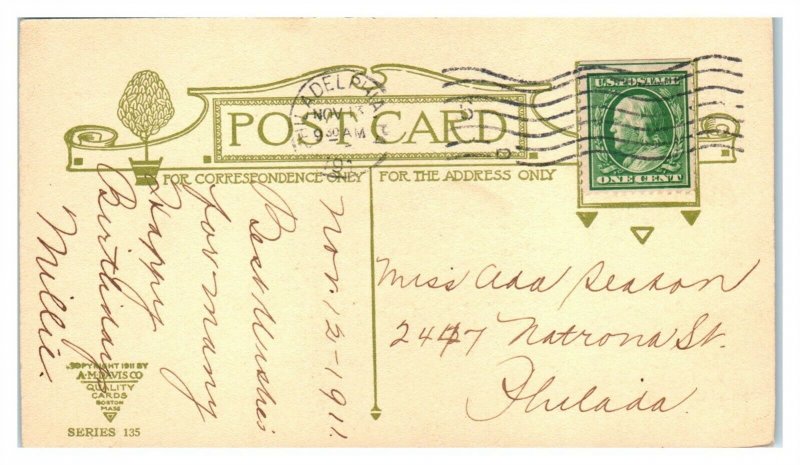 Thy Coming Birthday, Arts & Crafts A.M. Davis Postcard *6J34