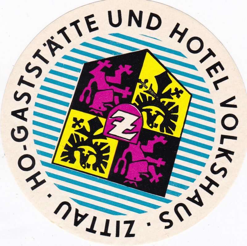 Germany Zittau Ho Gastaette & Hotel Volkshaus Vintage Luggage Label sk2588
