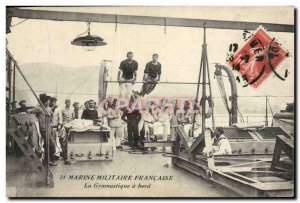 Old Postcard warship Gymnastics aboard