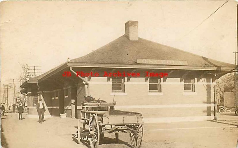 Depot, Iowa, Osceola, RPPC, Chicago Burlington & Quincy Railroad Station, Hanna