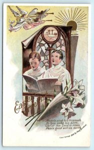 EASTER GREETINGS Angels Sing  CHOIR BOYS Artist Signed Lounsbury 1908 Postcard