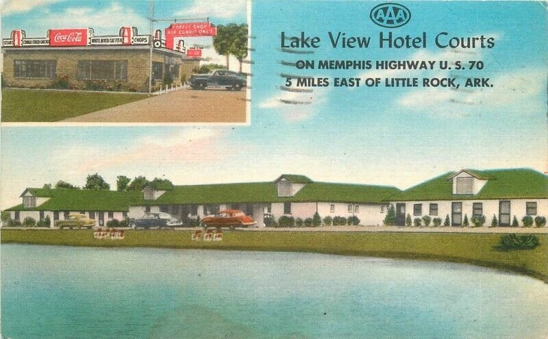 1950s Arkansas Little Rock Lake View Hotel Cts auto Democrat Postcard 22-11566