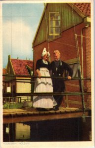 Couple In Traditional Dutch Costumes Volendam Holland Postcard