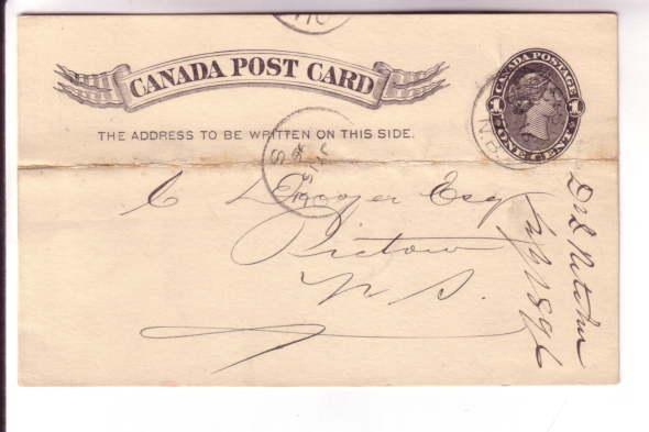 Canadian Postal Stationery, Victoria, 1 Cent Black, Used 1896, New Brunswick,...