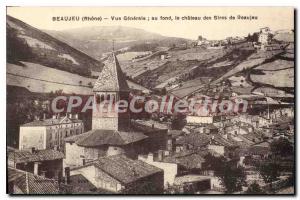 Postcard Old Beaujeu Vue Generale Au Fond Le Chateau