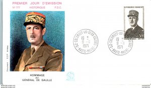 FDC France General De Gaulle Colombey les deux eglises 19071 Militaria