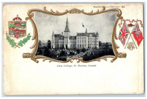 c1910 Alma College St. Thomas Ontario Canada British Flag Logo Antique Postcard