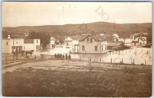 1910s Mystery Small Town Flooded Sharp RPPC People Birds Eye Photo Downtown A156