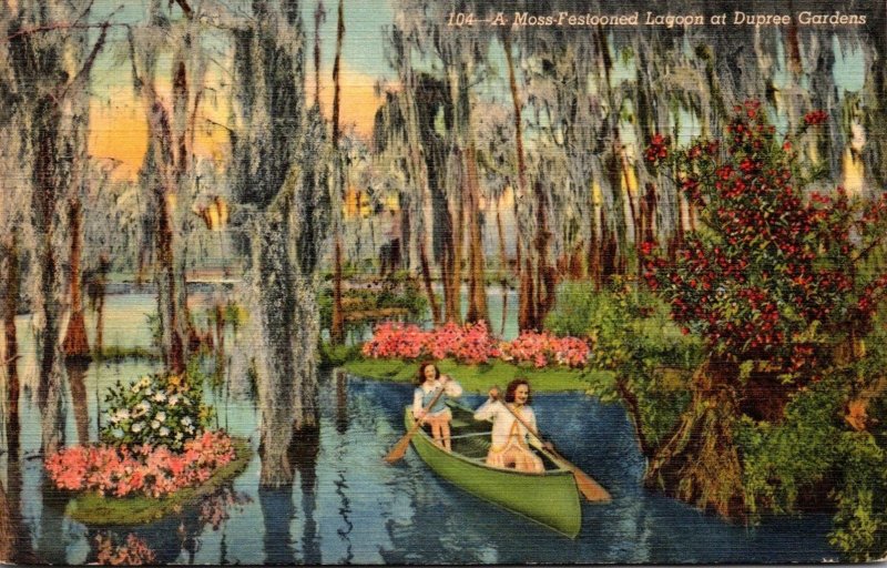 Florida Tampa Canoeing At Dupree Gardens 1942 Curteich