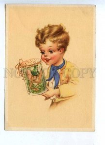 201825 GERMANY Charming boy & frog in pot Vintage postcard