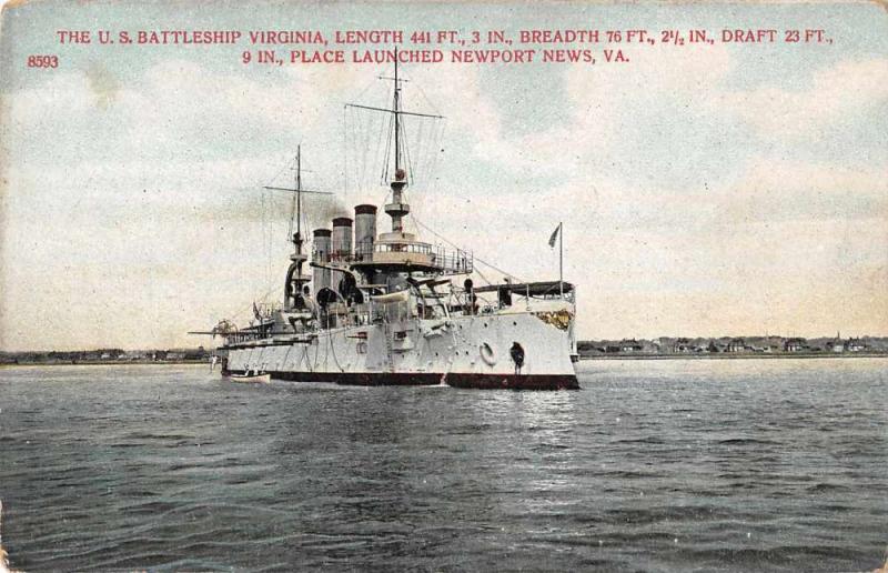 Military Battleship USS Virginia Antique Postcard J57859