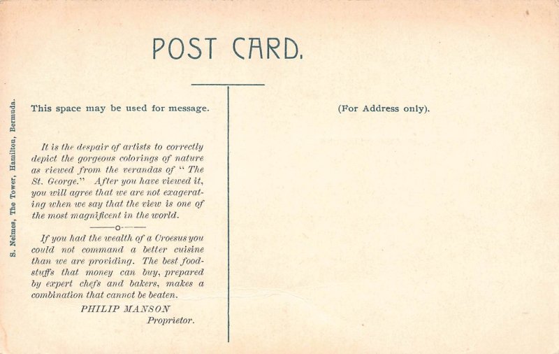 St. Georges and Harbour, Bermuda, Early Postcard, Unused