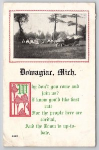 Dowagiac MI People Automobile 1916 To Davidson Family Long Pine NE Postcard A36