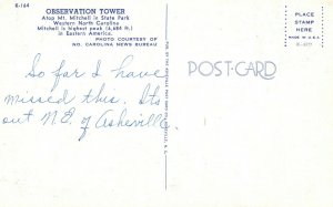 Vintage Postcard Observation Tower Atop Mt. Mitchell in State Park Western NC 