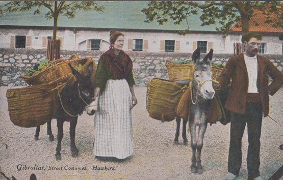 Gibraltar Street Costumes Hawkers Old Postcard