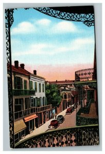 Vintage 1940's Postcard Cars St. Ann Street French Quarter New Orleans Louisiana