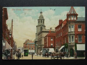 Worcester THE CROSS Animated Street Scene c1912 Postcard by Valentine