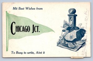 J99/ Chicago Junction Ohio Pennant Postcard c1910 Busy to Write 325