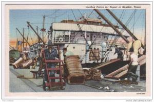 Ship Loading Cotton for Export Houston Texas linen postcard