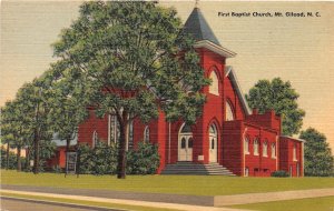 G74/ Mt Gilead North Carolina Postcard Linen First Baptist Church Building