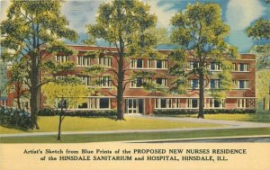 Hinsdale Illinois Sanitarium & Hospital Teich linen Postcard Roadside 22-282