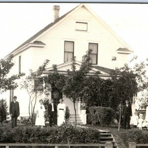 c1910s Lovely Family House RPPC Outdoors Trees Couples Real Photo Home PC A129