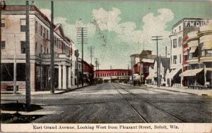 East Grand Ave Looking West, Pleasant Street Beloit WI c1911 Vtg Postcard P15