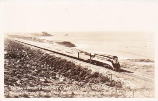 Trains Southern Pacific's Daylight Following The Shore Of The Pacific Ocean R...