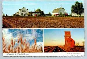 Farming In Saskatchewan, Grain Elevator, Chrome Multiview Postcard, 3 Views