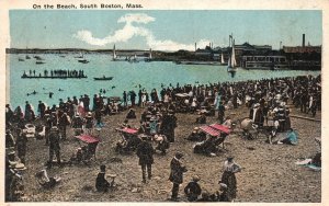 Vintage Postcard On the Beach Crowd Boardwalk South Boston Massachusetts A. & M.