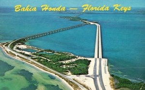 Vintage Postcard The Old Bridge & New Modern Bridge of Bahia Honda Miami Florida