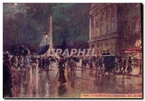 Old Postcard Illustrator Paris Place de la Concorde Night view