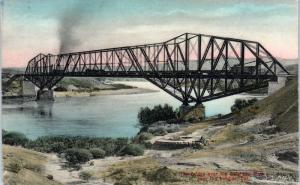 NEEDLES, CA  RAILROAD TRAIN on Bridge over COLORADO RIVER   c1910s  Postcard