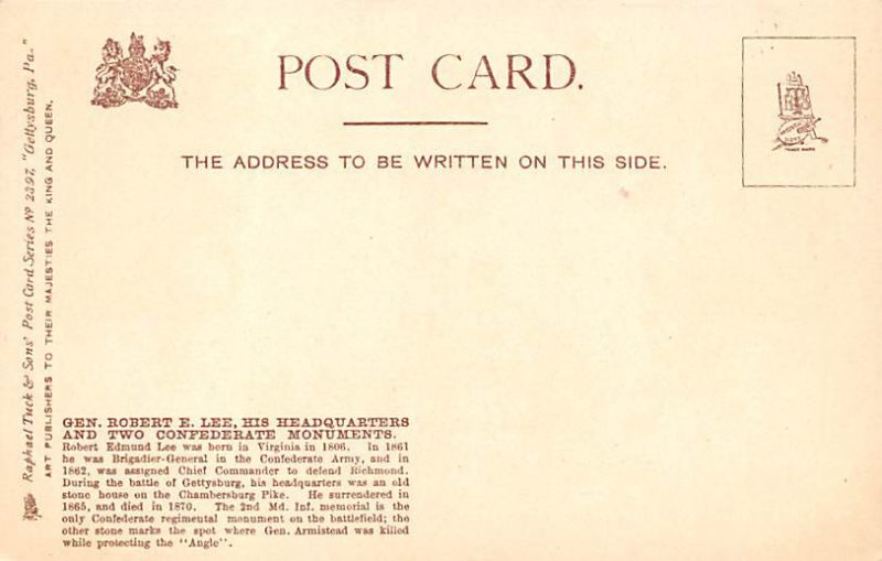 Gen. Robert E. Lee, headquarters, Confederate Monuments Gettysburg, Pennsylva...