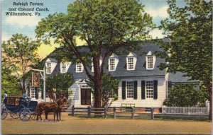 Raleigh Tavern And Colonial Coach Williamsburg Virginia Linen Postcard C106