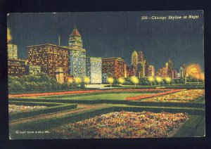Chicago, Illinois/IL Postcard, Skyline At Night, Michigan Ave, 1953!