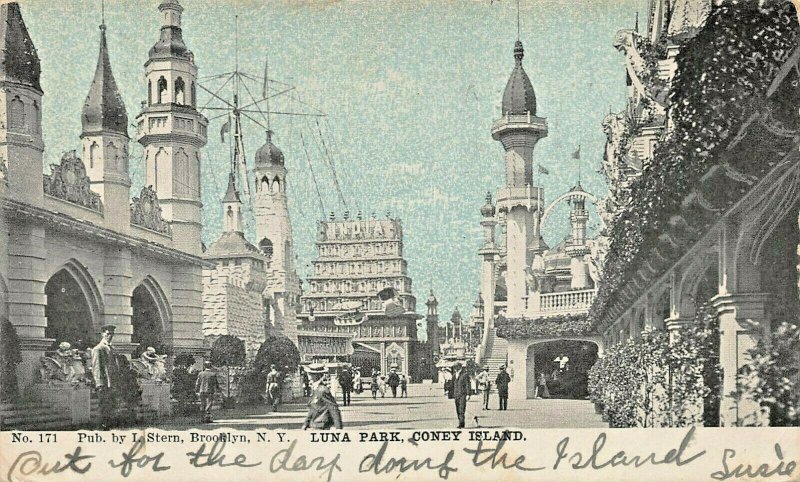 CONEY ISLAND NY~LUNA PARK ~1907 I STERN PUBLISHED POSTCARD