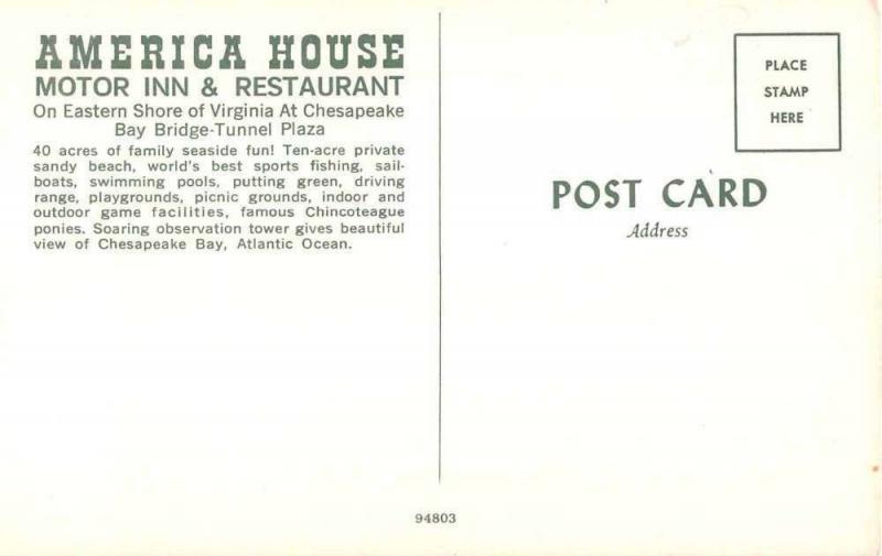 Chesapeake Bay Virginia outside America House Motor Inn vintage pc Y15694