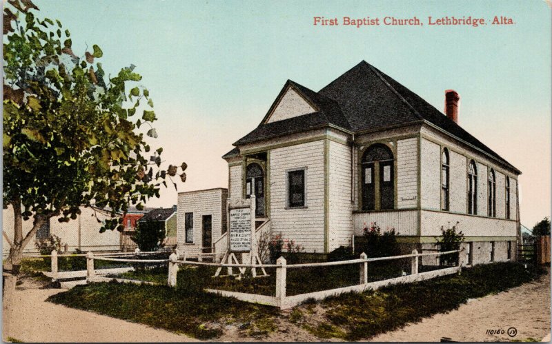 Lethbridge Alberta First Baptist Church Rev Levitt on Sign Unused Postcard H20