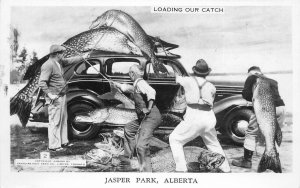 Postcard RPPC Canada Alberta Jasper Park Fishing Exaggeration Canadian 23-856