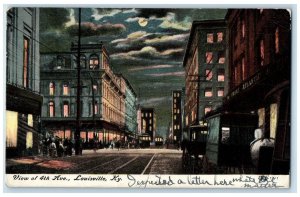 1909 Louisville Kentucky 4th Avenue Night Establishment Trolley Crowd Postcard