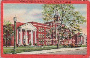 Long Island NY~Patchoque High School~Red Border~Lamppost~Tomlin Vintage Postcard