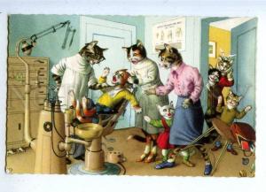 187264 Dressed CAT Puss DENTIST by MAINZER Vintage PC