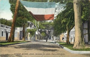 Postcard A271 Street Scene Jolo, Island of Jolo, Philippines PI Flag, Unposted