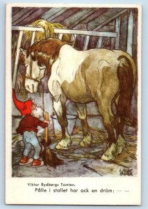 Linde Artist Signed Postcard El Gnome And Horse Sweden c1910's Antique Posted