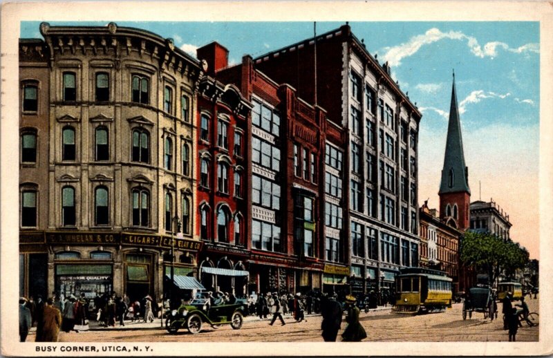 Postcard Busy Corner in Utica, New York